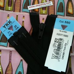 YKK Nylon Open End Zip 71cm 28inch: Black (580)