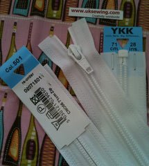YKK Nylon Open End Zip 71cm 28inch: White (501)