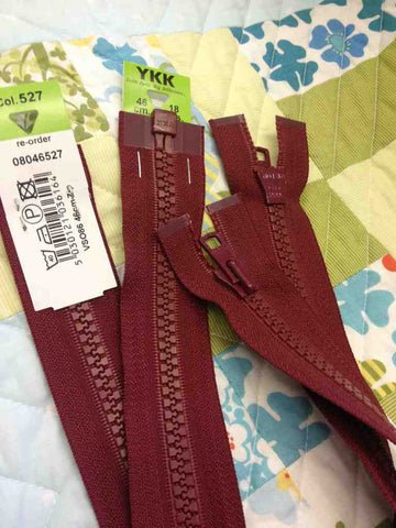 YKK Vislon Open End Zip 46cm 18inch Dark Wine (527)