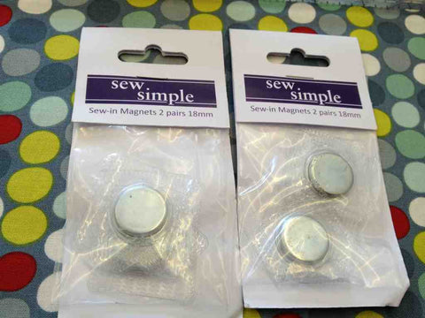 18mm Sew In Invisible Bag Magnets x 2 pairs