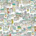 HOUSE Fabric DASH61 Houses Streets City in Blue Yellow Red Grey on White Background Fabric - 100% Cotton - 0.5 Metre 50 x 110 cm