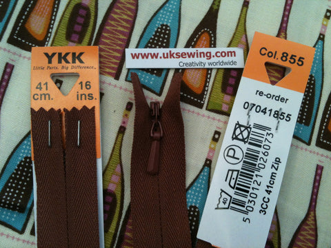 YKK Concealed Zip 41cm 16inch: Rust (855)