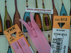 YKK Concealed Zip 41cm 16inch: Mid Pink (513)