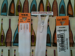 YKK Concealed Zip 41cm 16inch: White (501)